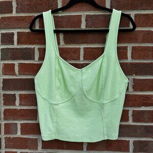 Aerie Cropped Corset Tank Top XXL Lime Green Ribbed Stretch